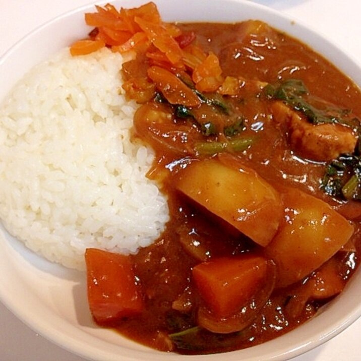 焼きチキンで☆ほうれん草カレー